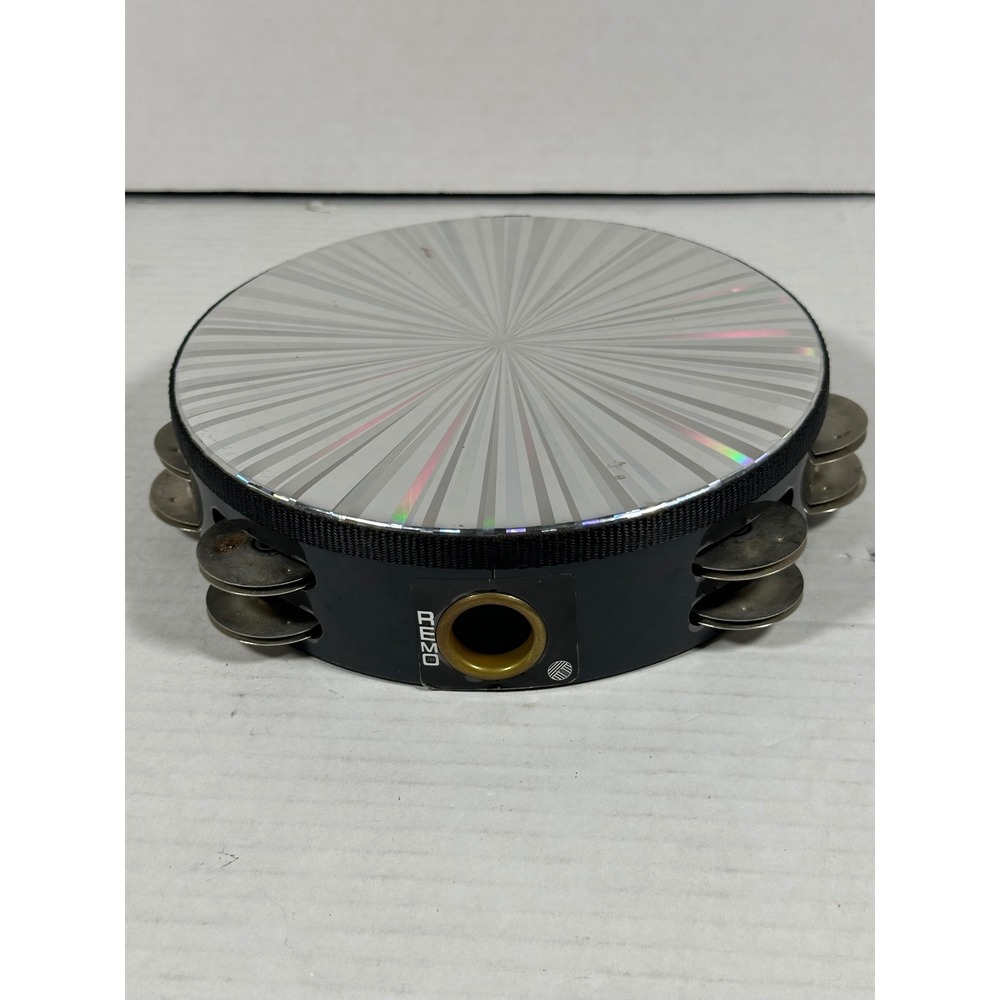 Remo 8 Inch Tambourine Holographic Sunburst Double Row Jingles Black Handheld